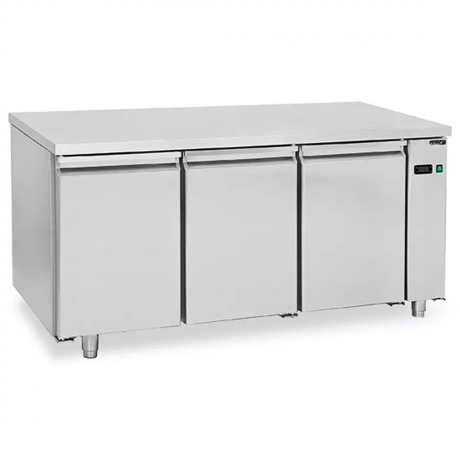 Bäckereitiefkühltisch 3-türig, Zentralkühlung, Edelstahlarbeitsplatte, -10°/-22°C - WiFi